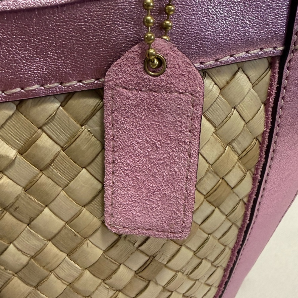 Coach Hamptons Suede Metallic Leather Straw Carryall Bag Style 4419 Vintage 2004 - Picture 7 of 17